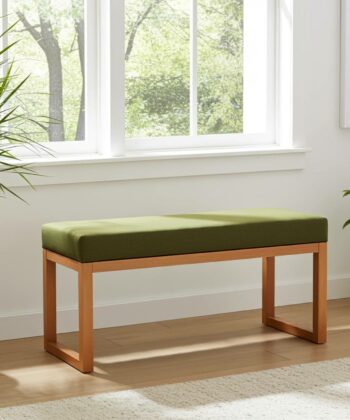 Wooden-Framed Velvet Bench 60x40cm – Green Elegance