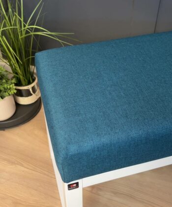 Wooden-Framed Velvet Bench 60x40cm – Teal Blue & White