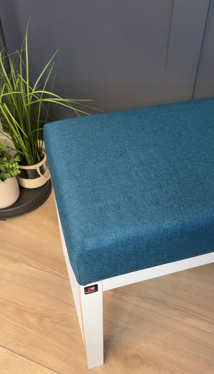 Wooden-Framed Velvet Bench 60x40cm – Teal Blue & White