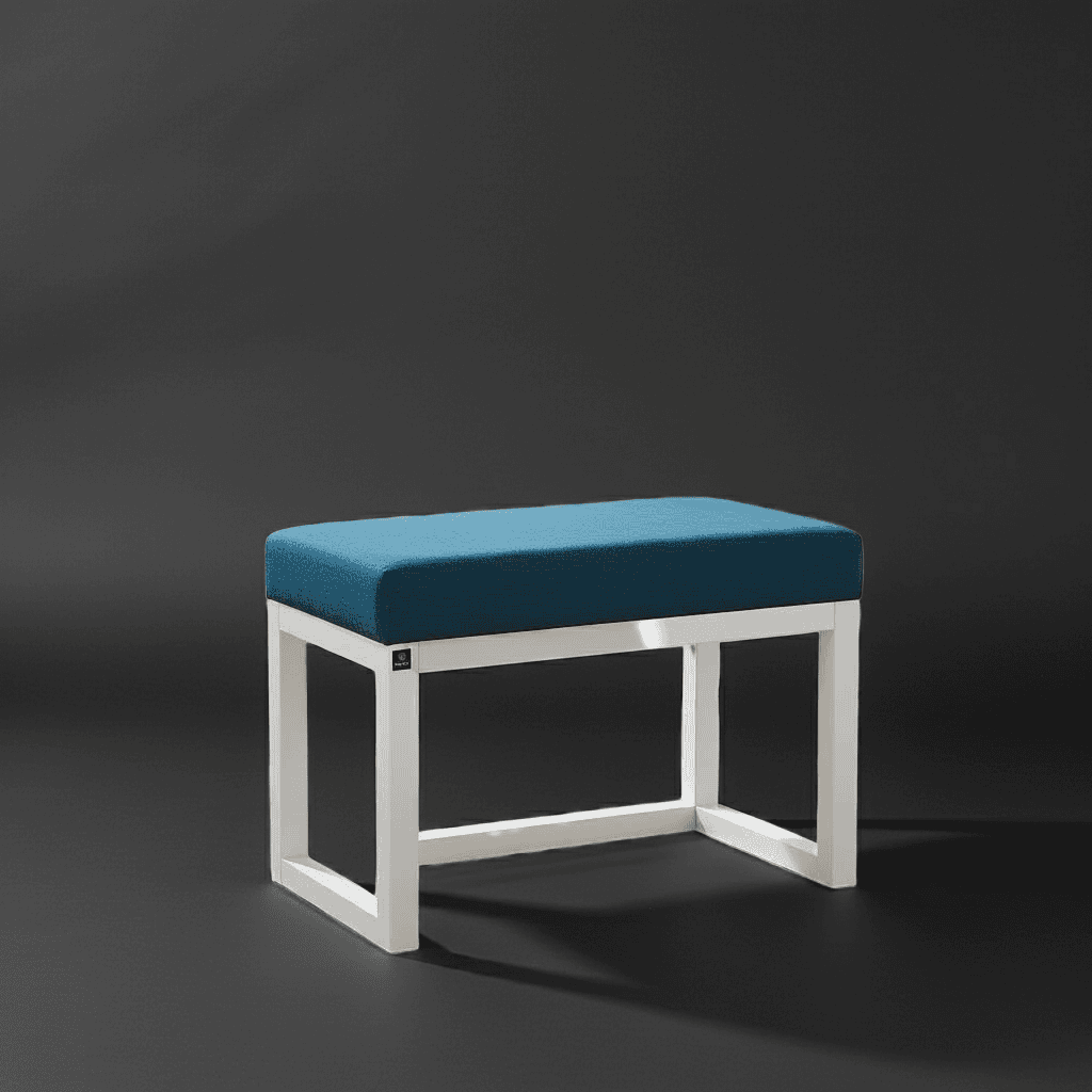 Wooden-Framed Velvet Bench 60x40cm – Teal Blue & White
