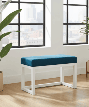 Wooden-Framed Velvet Bench 60x40cm – Teal Blue & White