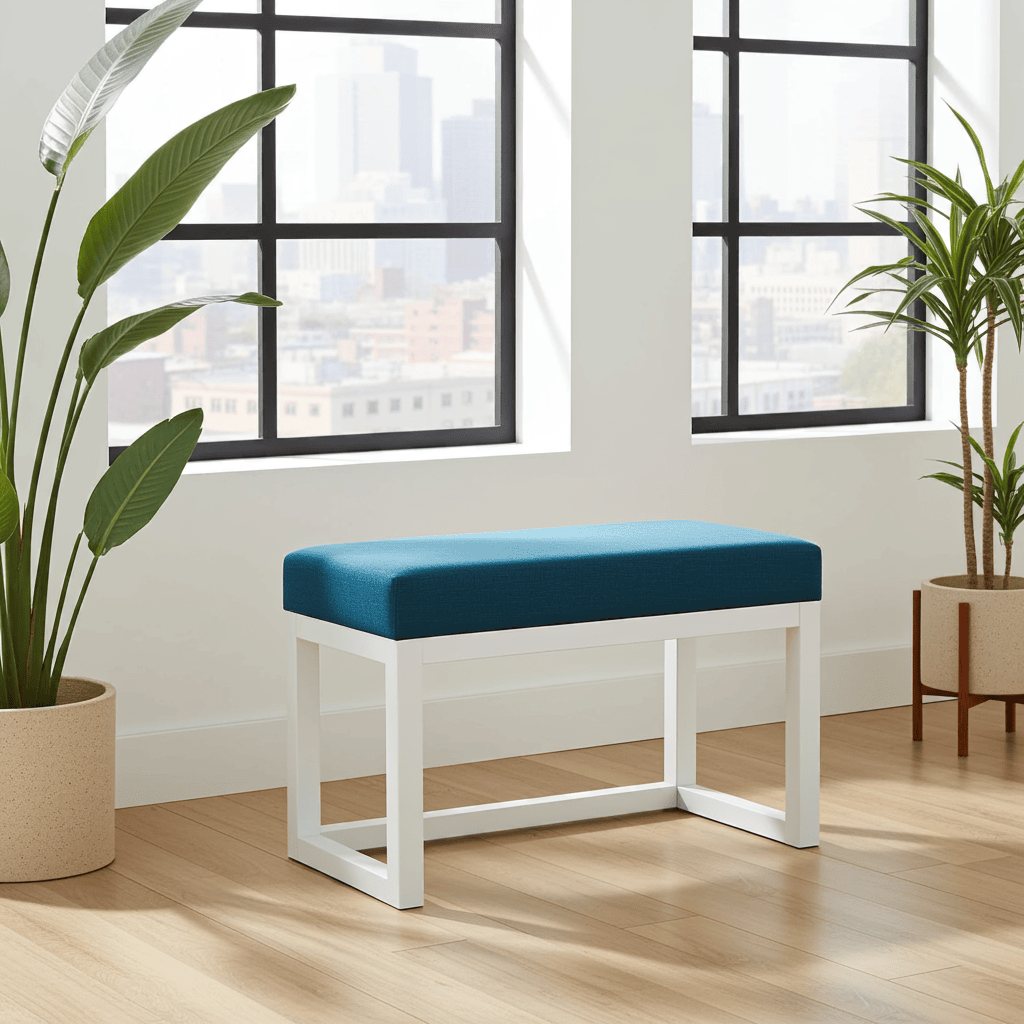 Wooden-Framed Velvet Bench 60x40cm – Teal Blue & White
