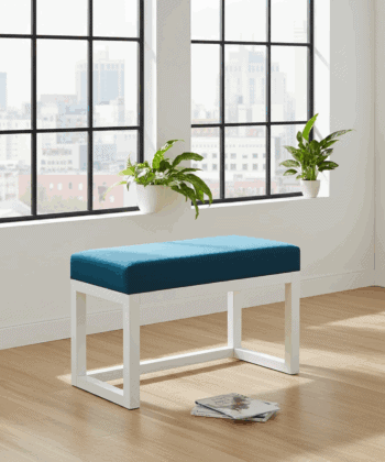 Wooden-Framed Velvet Bench 60x40cm – Teal Blue & White