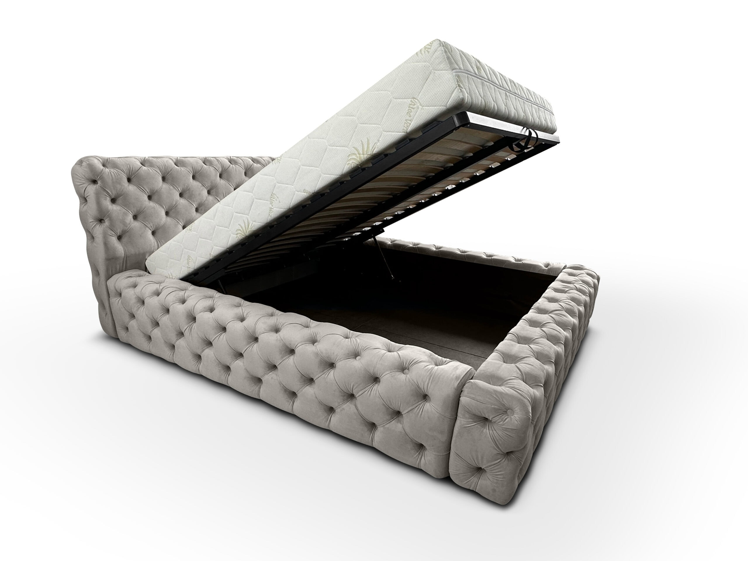 Maya Lux Upholstered Bed – Chesterfield Style with Storage
