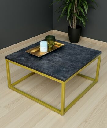 Modern Dark Marble Coffee Table – 60x60cm MDF