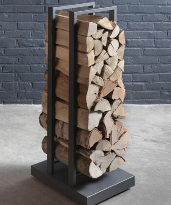 Tower Black Metal Firewood Rack – Modern Vertical Log Holder
