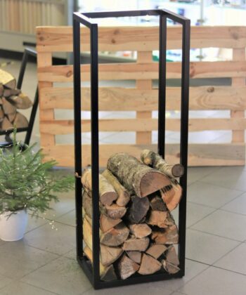 Vertical Tower Firewood Rack – Sleek Black Metal Log Holder