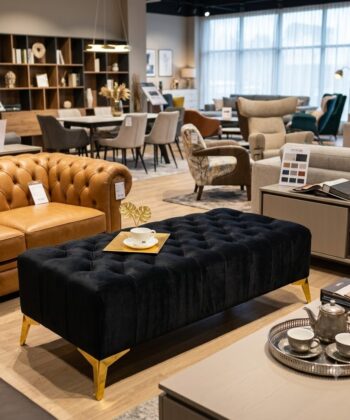 Elegant Stylish Chesterfield Lux Coffee Table – Velvet, Rectangle,Tufted, Gold Legs