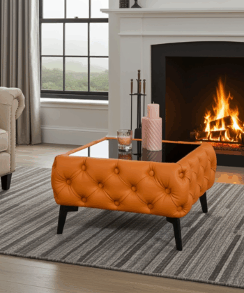 Chester Lux Orange Coffee Table 63x63x35cm Square Eco Leather with Glass