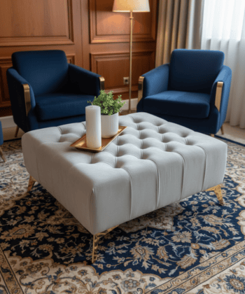 Elegant Stylish Chesterfield Lux Coffee Table – Velvet, Rectangle,Tufted, Gold Legs