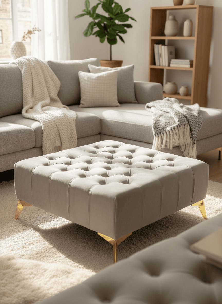 Elegant Stylish Chesterfield Lux Coffee Table – Velvet, Rectangle,Tufted, Gold Legs