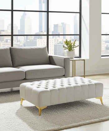 Elegant Stylish Chesterfield Lux Coffee Table – Velvet, Rectangle,Tufted, Gold Legs