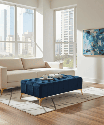 Elegant Stylish Chesterfield Lux Coffee Table – Velvet, Rectangle,Tufted, Gold Legs