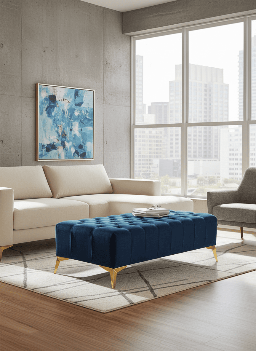 Elegant Stylish Chesterfield Lux Coffee Table – Velvet, Rectangle,Tufted, Gold Legs