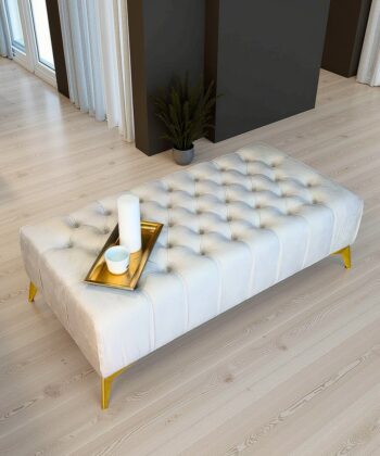 Elegant Stylish Chesterfield Lux Coffee Table – Velvet, Rectangle,Tufted, Gold Legs