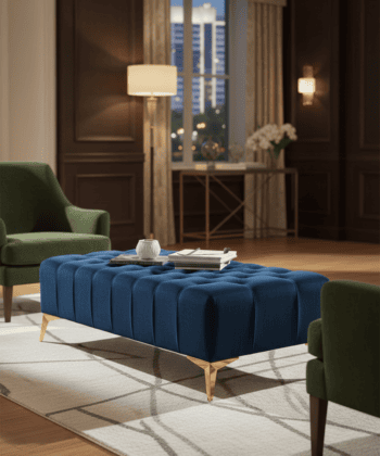 Elegant Stylish Chesterfield Lux Coffee Table – Velvet, Rectangle,Tufted, Gold Legs