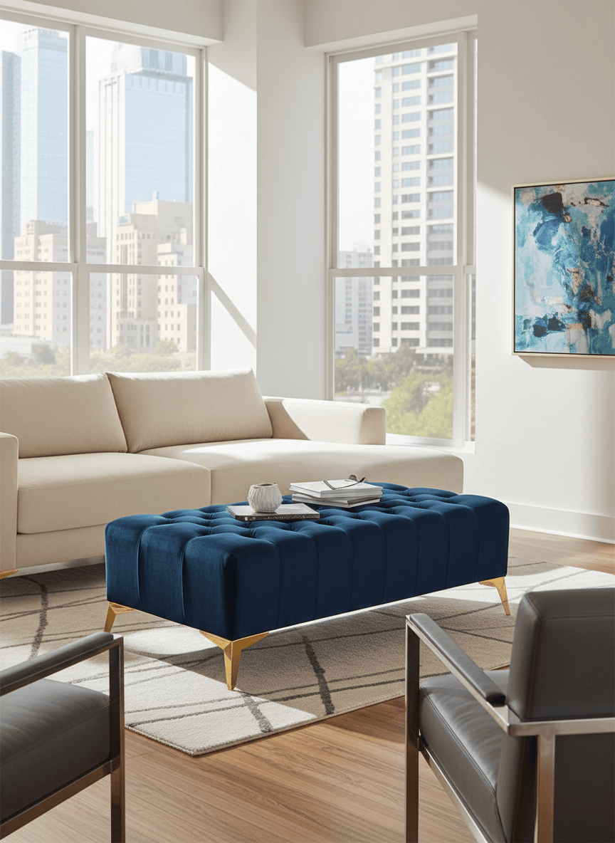 Elegant Stylish Chesterfield Lux Coffee Table – Velvet, Rectangle,Tufted, Gold Legs