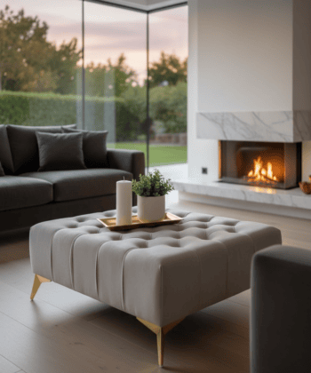 Elegant Stylish Chesterfield Lux Coffee Table – Velvet, Rectangle,Tufted, Gold Legs
