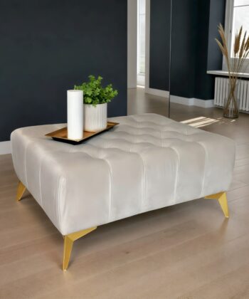 Elegant Stylish Chesterfield Lux Coffee Table – Velvet, Rectangle,Tufted, Gold Legs