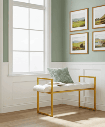 Luxe Gold Bench – Gold Metal Frame & White Eco-Leather Seat