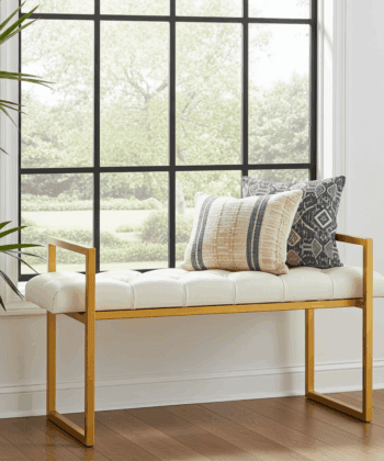 Luxe Gold Bench – Gold Metal Frame & White Eco-Leather Seat
