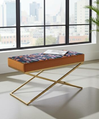 Metal-Framed Bench 100x40cm Single X Style – Velvet