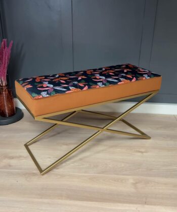 Metal-Framed Bench 100x40cm Single X Style – Velvet