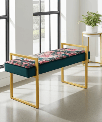Tropical Velvet Bench – Gold Metal Frame & Floral Velvet