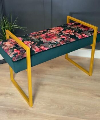 Tropical Velvet Bench – Gold Metal Frame & Floral Velvet