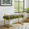Tropical Velvet Bench – Gold Metal Frame & Floral Velvet Upholstery