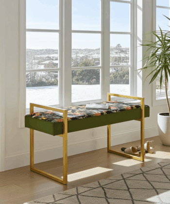 Tropical Velvet Bench – Gold Metal Frame & Floral Velvet Upholstery