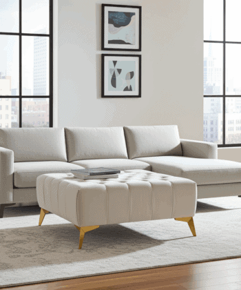 Tufted Coffee Table 100x60cm - Cream Velvet with Golden Legs