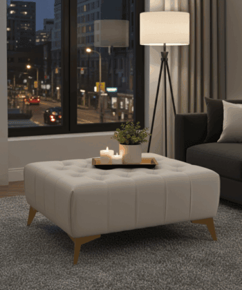 Tufted Coffee Table 100x60cm - Cream Velvet with Golden Legs