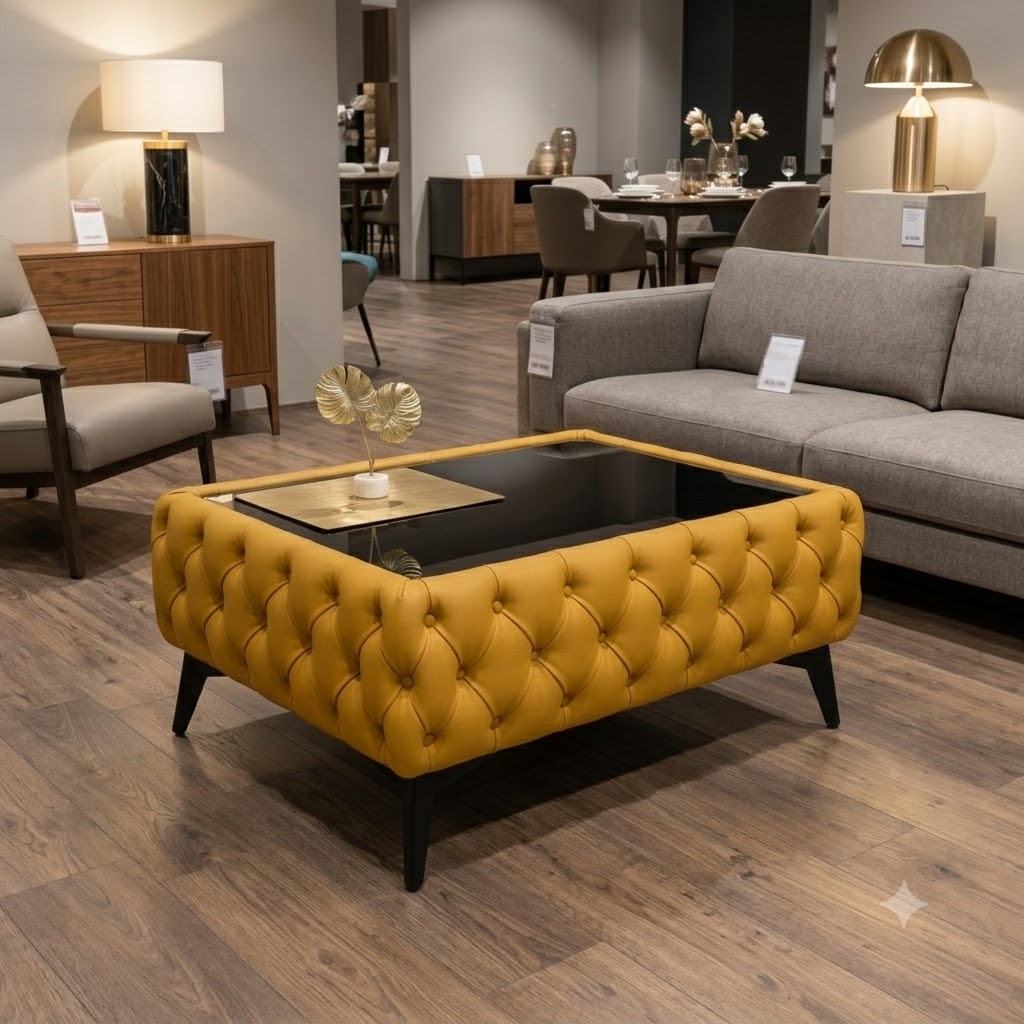 Classic Chesterfield Coffee Table Velvet Rectangle 83x63x35cm