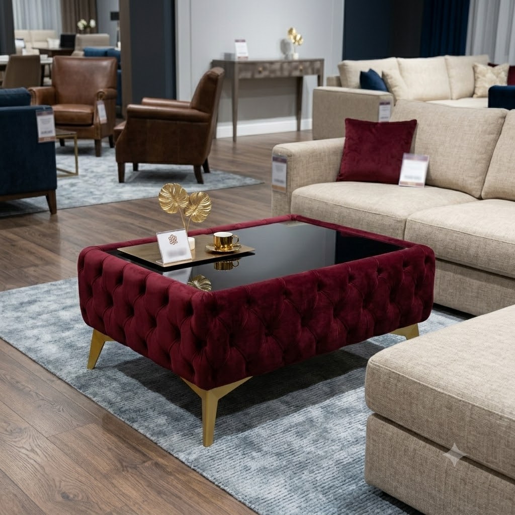 Classic Chesterfield Coffee Table Velvet Rectangle 83x63x35cm