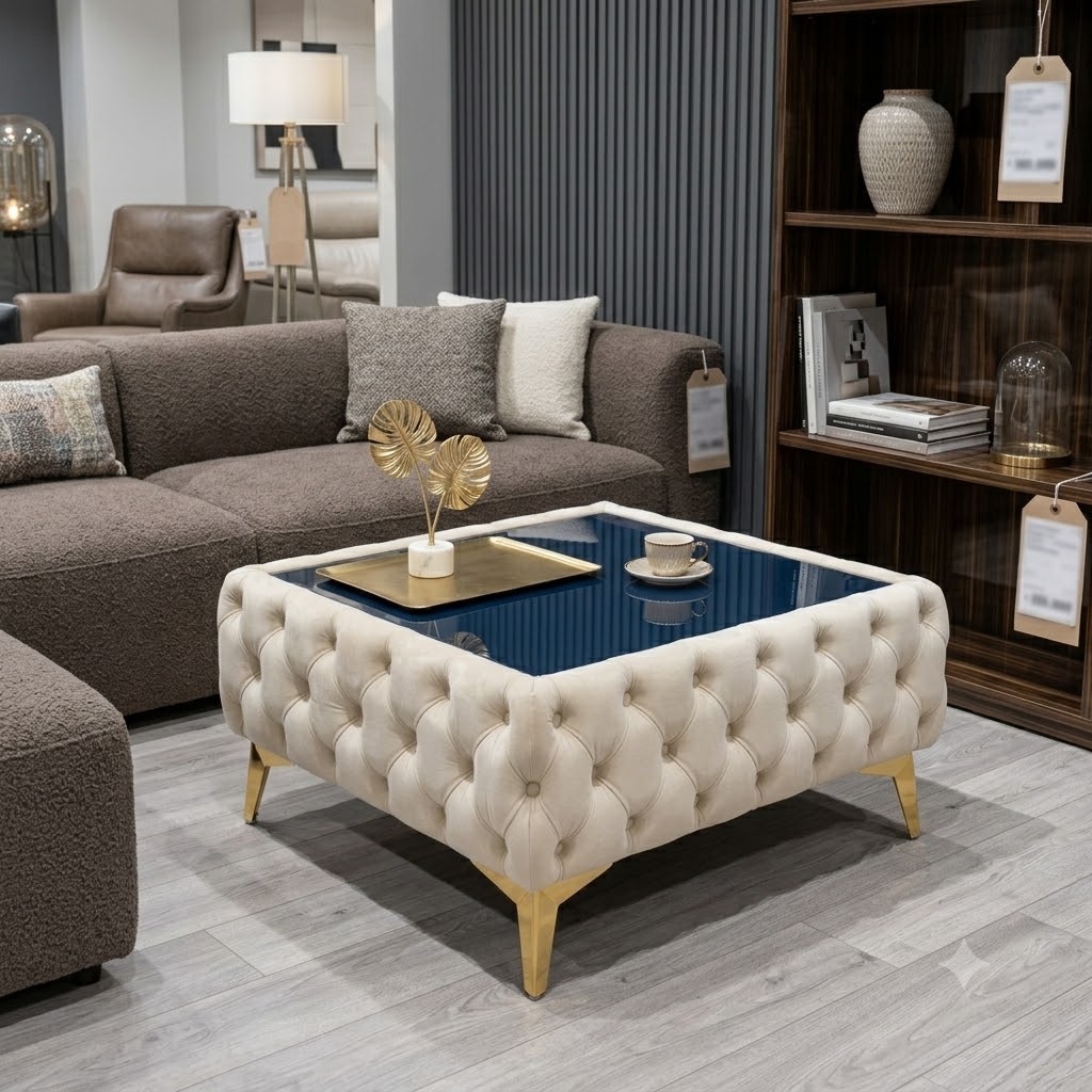 Classic Chesterfield Coffee Table Velvet Rectangle 83x63x35cm