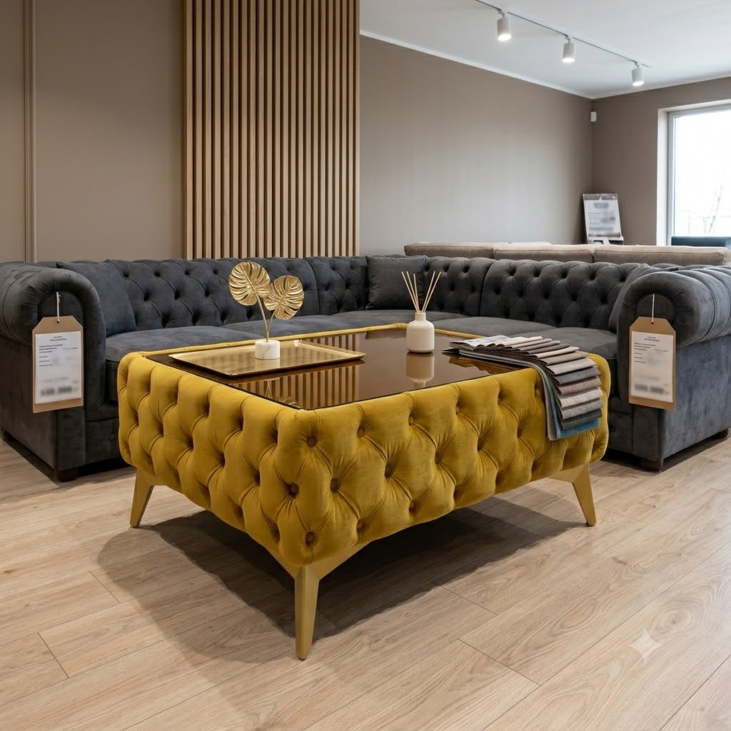 Classic Chesterfield Coffee Table Velvet Rectangle 83x63x35cm
