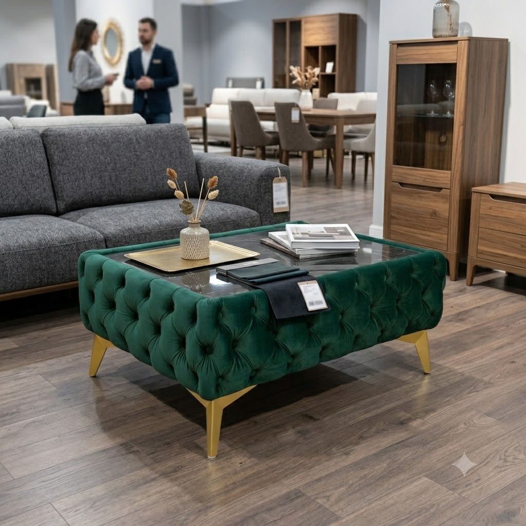 Classic Chesterfield Coffee Table Velvet Rectangle 83x63x35cm