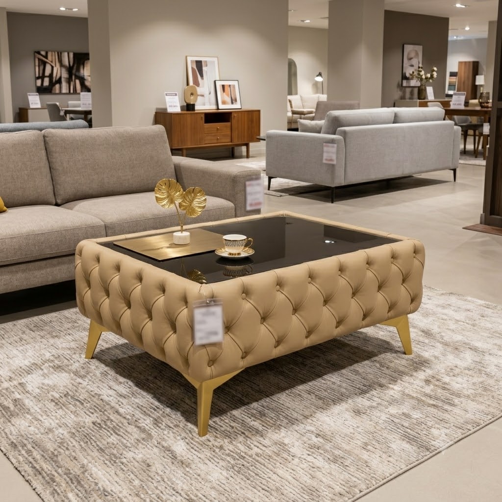 Classic Chesterfield Coffee Table Velvet Rectangle 83x63x35cm