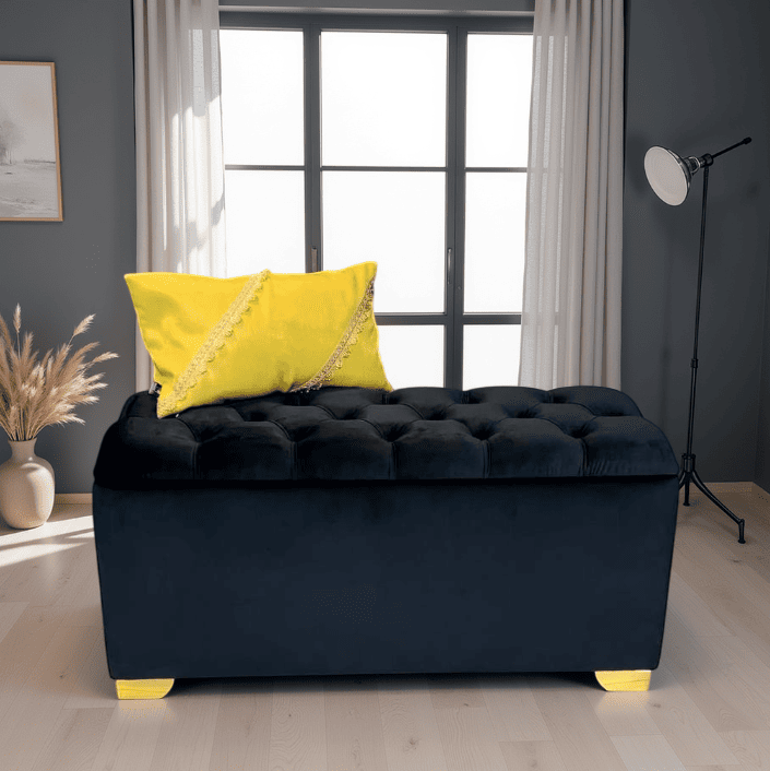 Luxury Velvet Storage Ottoman Bench , Spacious Compartment