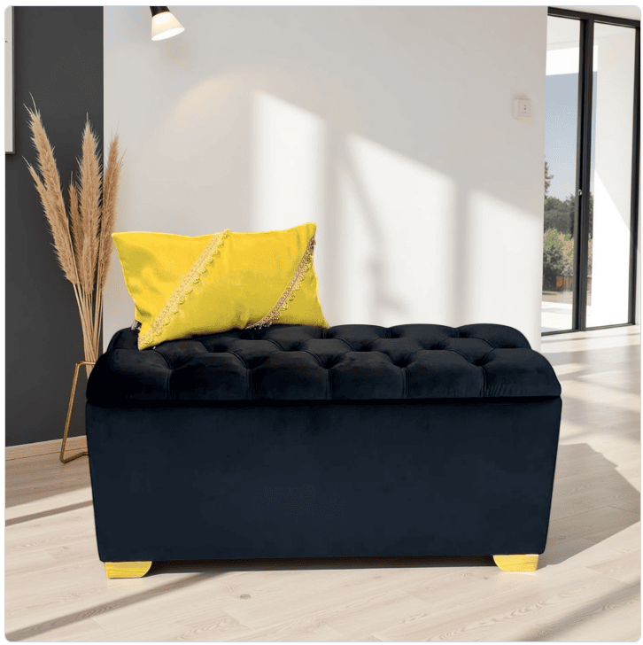 Luxury Velvet Storage Ottoman Bench , Spacious Compartment