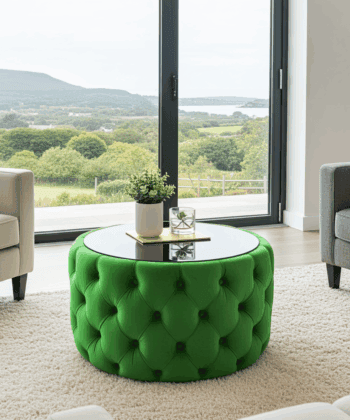 Velvet Button Tufted Round Coffee Table Chesterfield Style 60cm