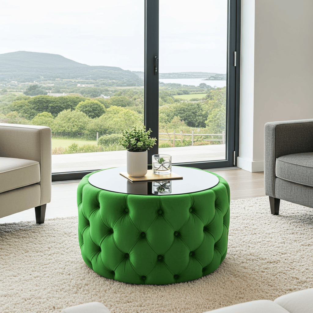 Velvet Button Tufted Round Coffee Table Chesterfield Style 60cm