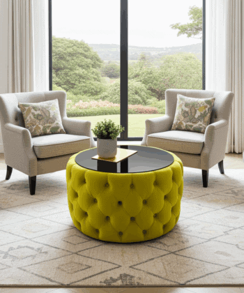 Velvet Button Tufted Round Coffee Table Chesterfield Style 60cm