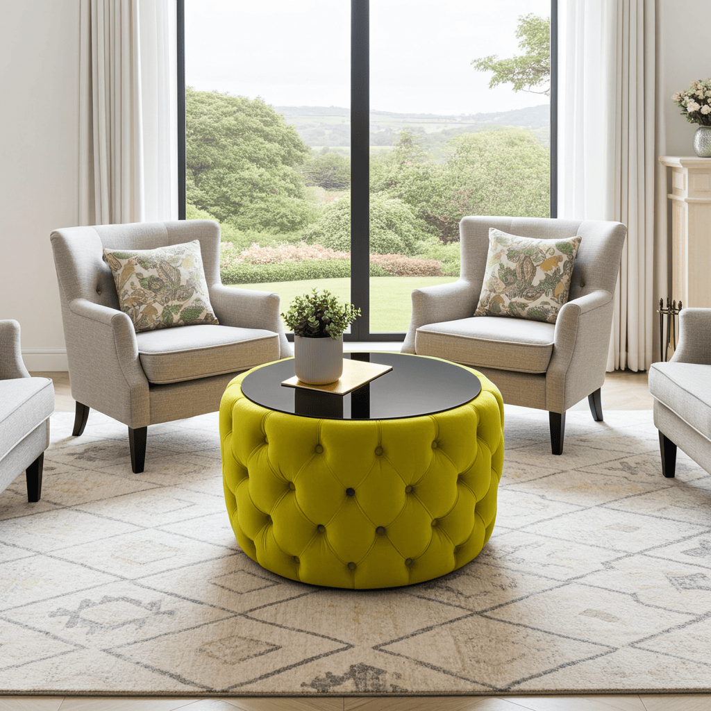 Velvet Button Tufted Round Coffee Table Chesterfield Style 60cm