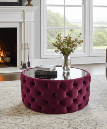 Velvet Button Tufted Round Coffee Table Chesterfield Style 60cm