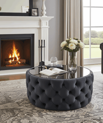 Velvet Button Tufted Round Coffee Table Chesterfield Style 60cm