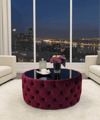 Velvet Button Tufted Round Coffee Table Chesterfield Style 60cm