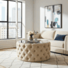 Velvet Button Tufted Round Coffee Table Chesterfield Style 60cm