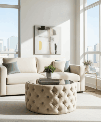 Velvet Button Tufted Round Coffee Table Chesterfield Style 60cm